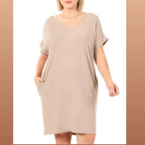 💖 Plus size Beige Tunic Dress 💞 - Picture 3 of 13